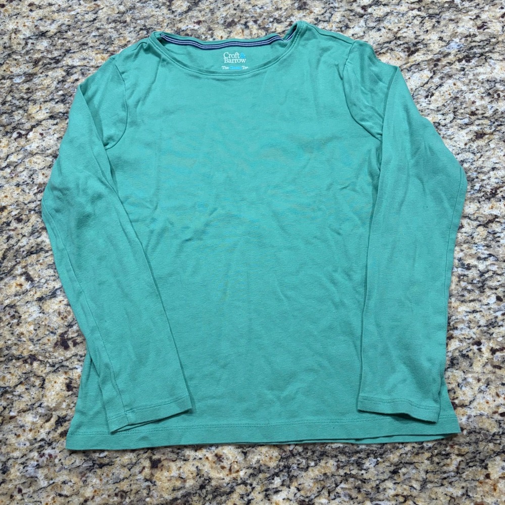 Croft & Barrow The Classic Tee Womens Small Green Long Sleeve Cotton T-Shirt v